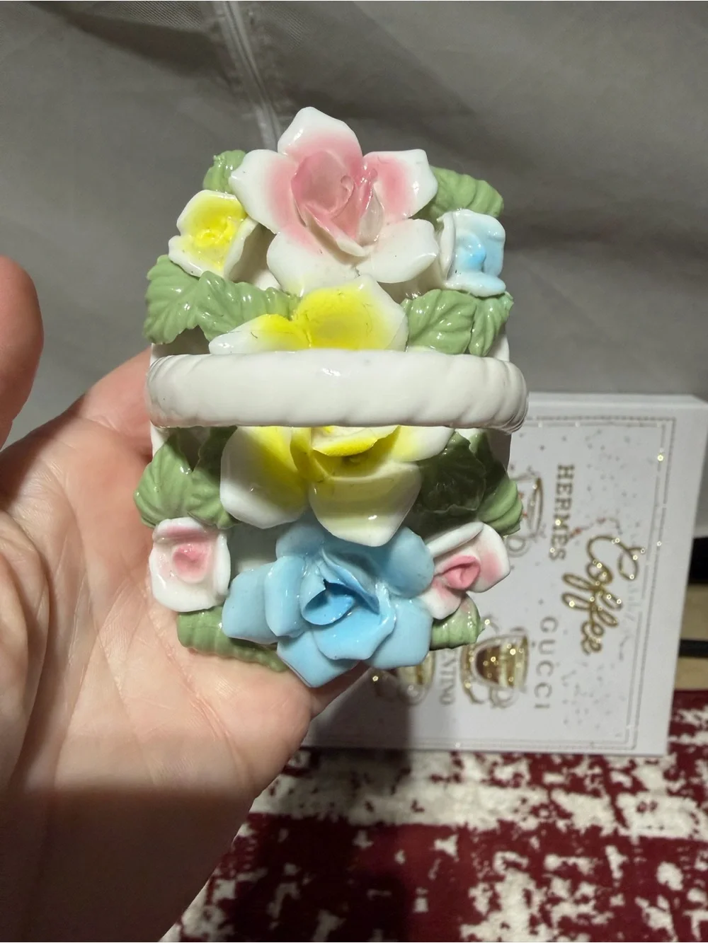 Vintage Price Import Japan Porcelain Flower Basket Figurine Shabby Chic